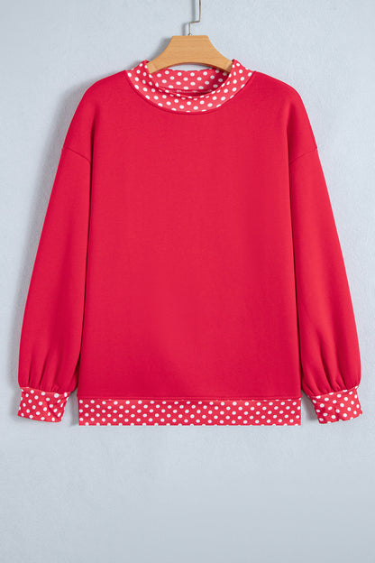 Pink Colorblock Polka Dot Contrast Trim Oversized Sweatshirt