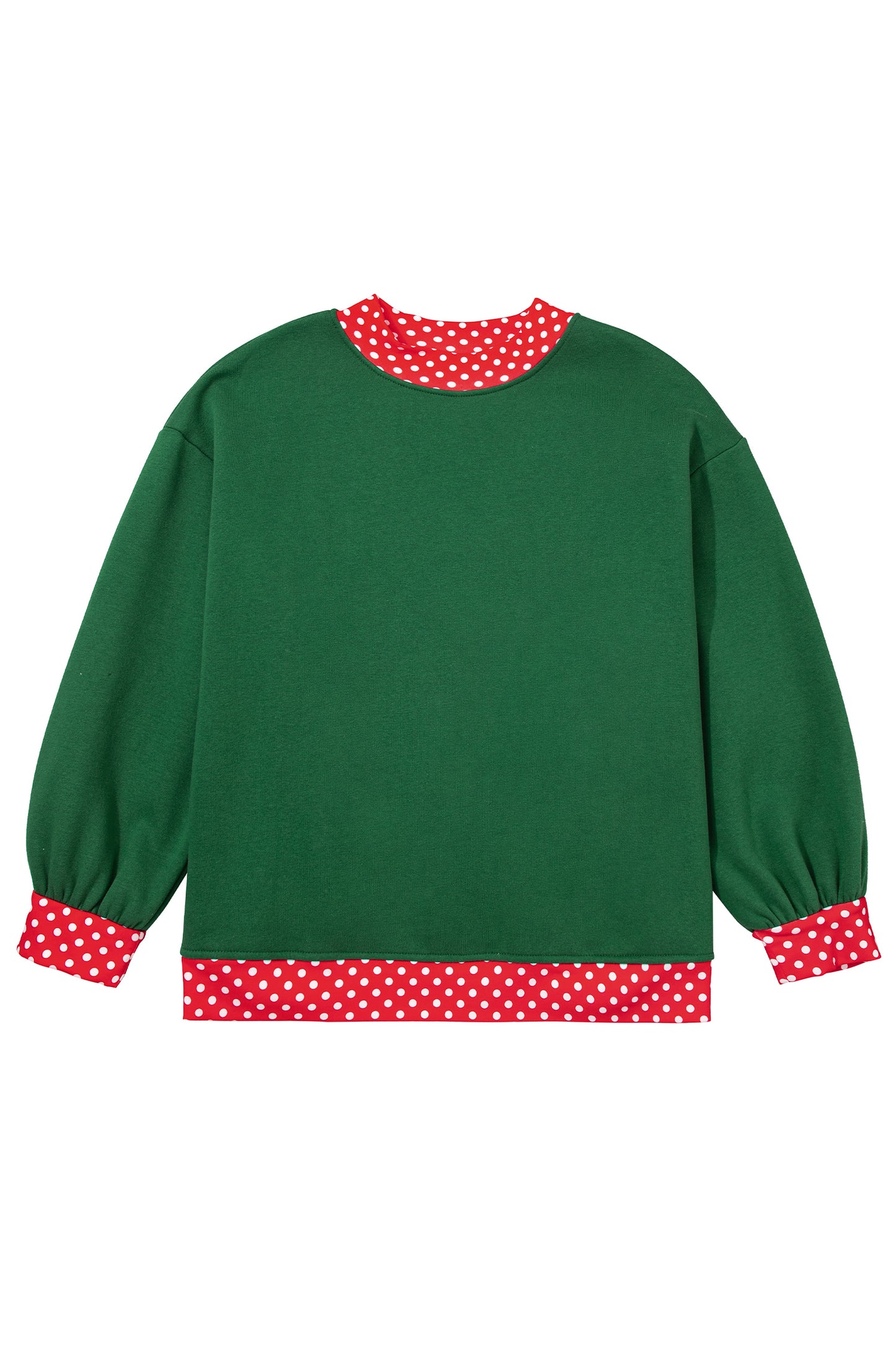 Racing Red Polka Dot Patchwork Round Neck Plus Size Sweatshirt