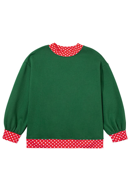 Racing Red Polka Dot Patchwork Round Neck Plus Size Sweatshirt