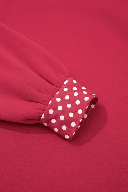 Pink Colorblock Polka Dot Contrast Trim Oversized Sweatshirt