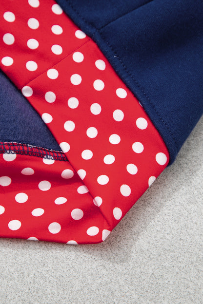 Racing Red Polka Dot Patchwork Round Neck Plus Size Sweatshirt