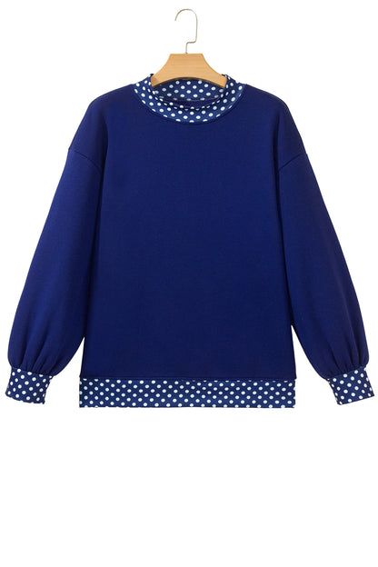 Pink Colorblock Polka Dot Contrast Trim Oversized Sweatshirt