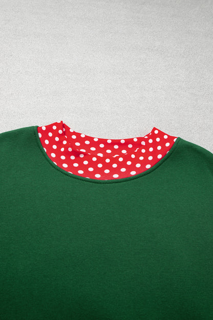 Racing Red Polka Dot Patchwork Round Neck Plus Size Sweatshirt