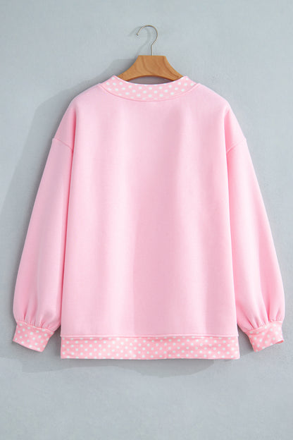 Pink Colorblock Polka Dot Contrast Trim Oversized Sweatshirt