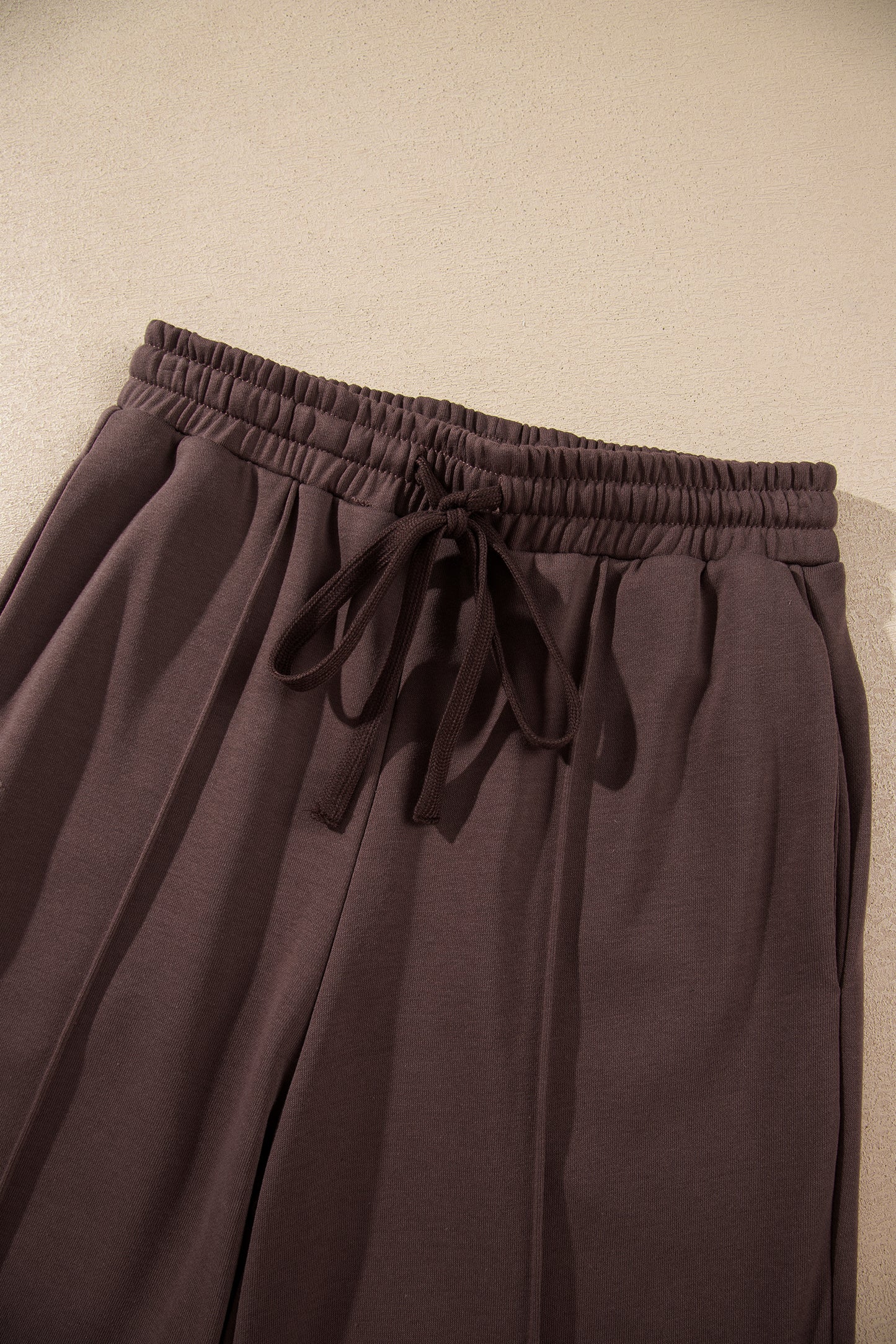 Coffee Solid Color Piping Trim Mock Neck Pullover Drawstring Pants Set