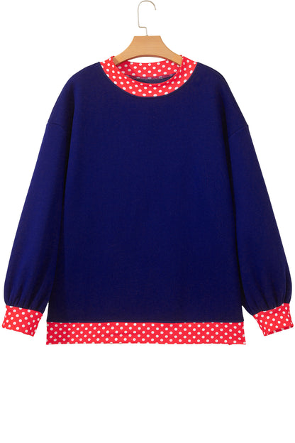 Pink Colorblock Polka Dot Contrast Trim Oversized Sweatshirt