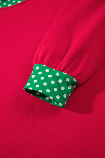 Pink Colorblock Polka Dot Contrast Trim Oversized Sweatshirt