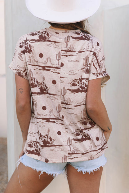 Chestnut Desert Sand Print Short Sleeve Knit Top