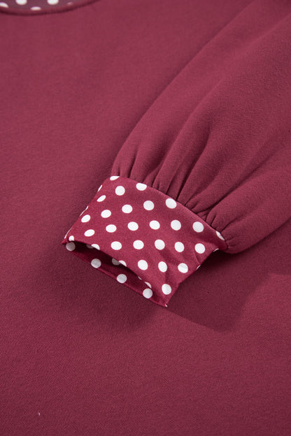 Pink Colorblock Polka Dot Contrast Trim Oversized Sweatshirt