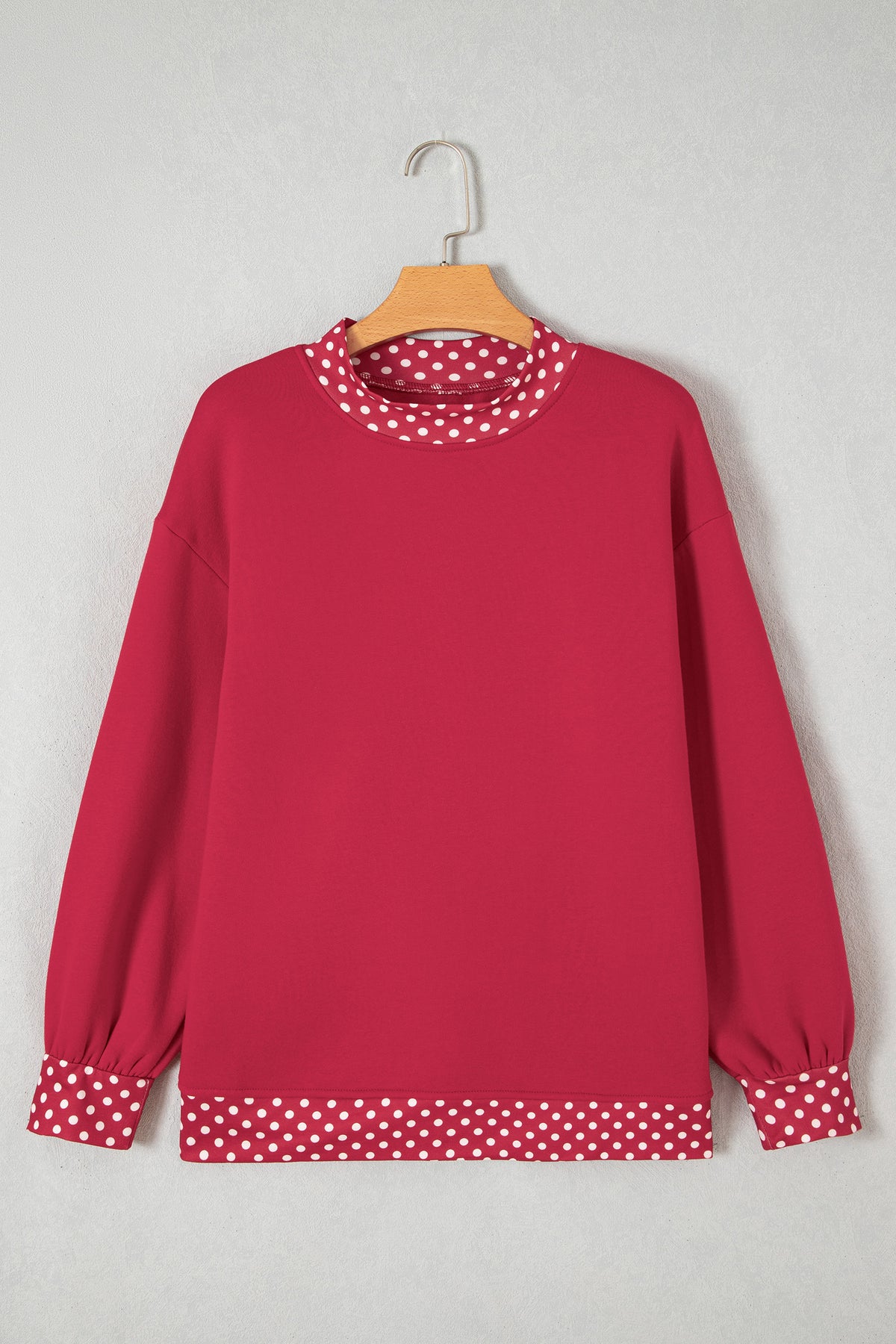 Pink Colorblock Polka Dot Contrast Trim Oversized Sweatshirt