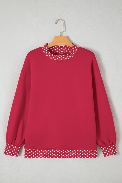 Pink Colorblock Polka Dot Contrast Trim Oversized Sweatshirt