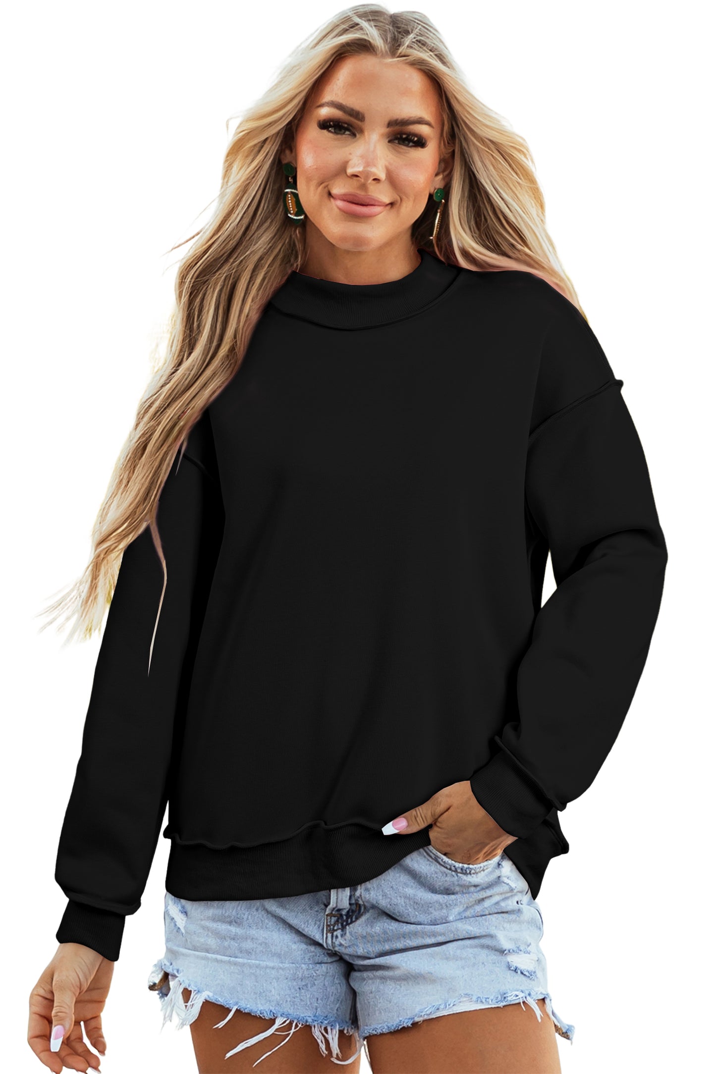 Coffee Oversize Drop Shoulder Reversible Mock Neck Sweatshirt