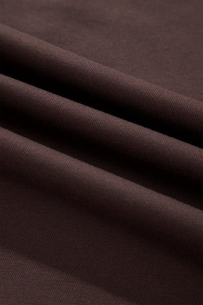 Coffee Solid Color Piping Trim Mock Neck Pullover Drawstring Pants Set