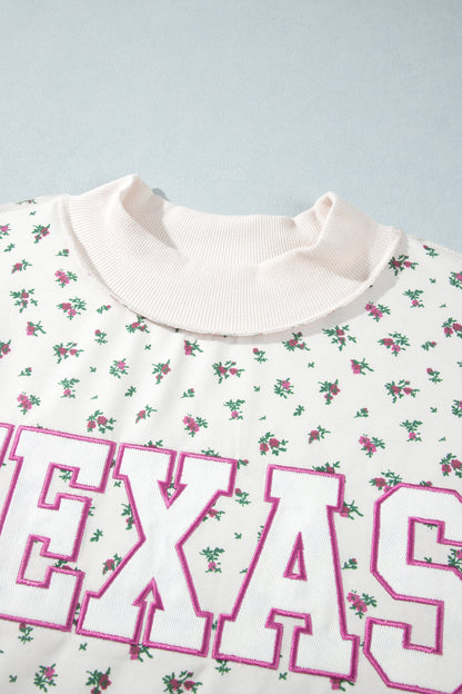 Apricot Floral Print Texas Long Sleeve Ribbed Neck Tunic Plus Size Sweatshirt