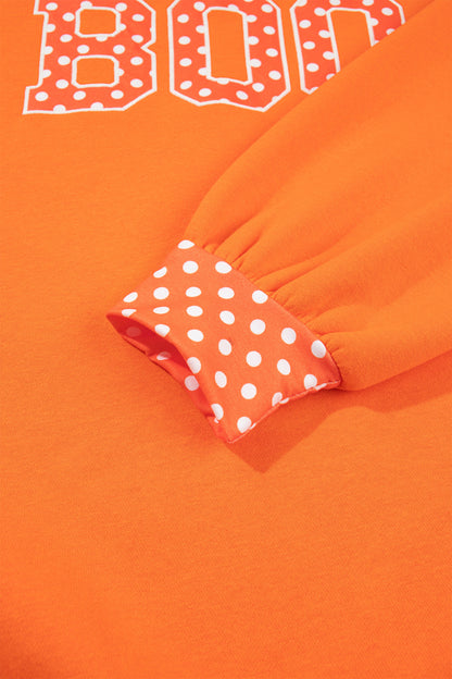 Fiery Red Polka Dot Letter Print Contrast Trim Mock Neck Sweatshirt