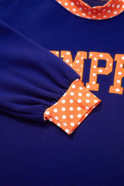 Fiery Red Polka Dot Letter Print Contrast Trim Mock Neck Sweatshirt