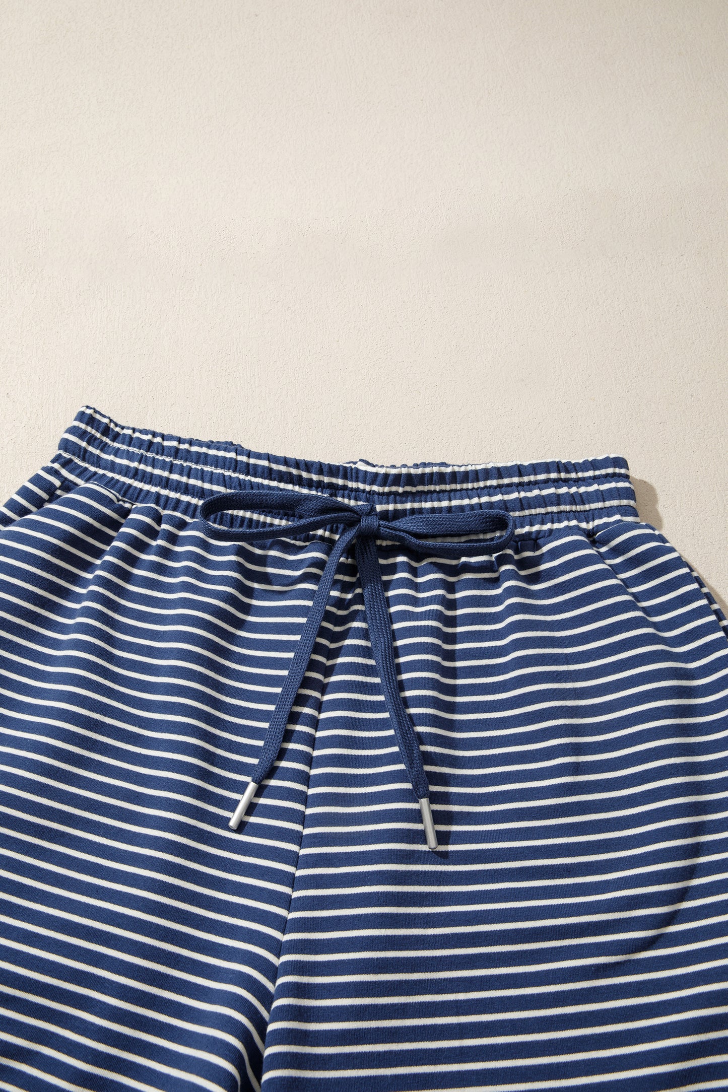 Pink Stripe Ribbed Patchwork Mock Neck Baggy Pullover Matching Shorts Set