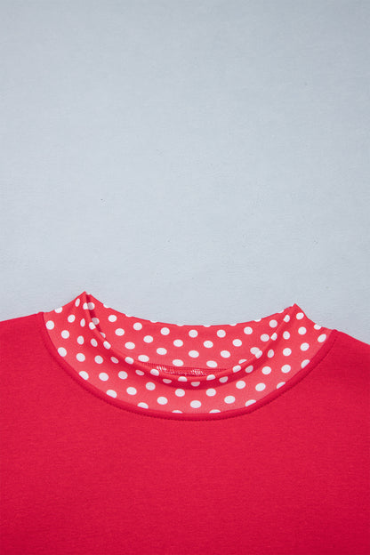 Pink Colorblock Polka Dot Contrast Trim Oversized Sweatshirt