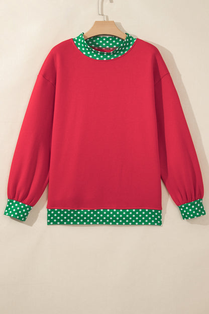 Pink Colorblock Polka Dot Contrast Trim Oversized Sweatshirt