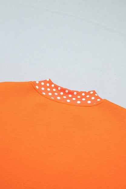 Fiery Red Polka Dot Letter Print Contrast Trim Mock Neck Sweatshirt