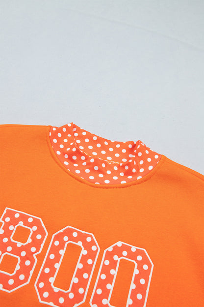 Fiery Red Polka Dot Letter Print Contrast Trim Mock Neck Sweatshirt