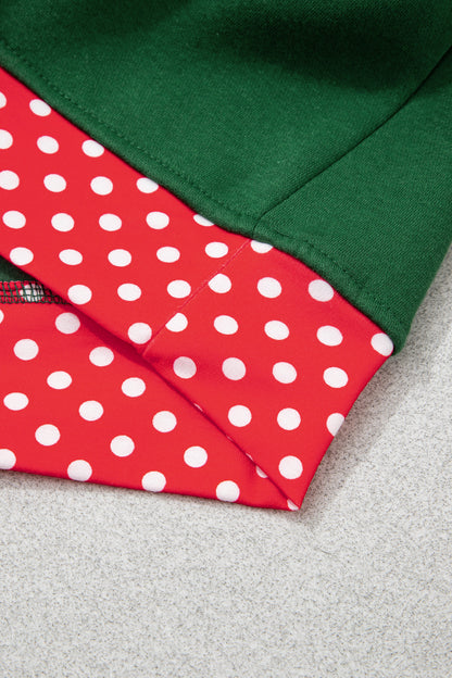 Racing Red Polka Dot Patchwork Round Neck Plus Size Sweatshirt