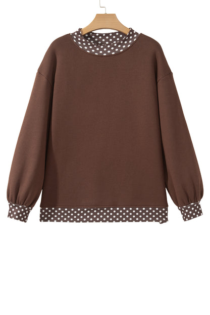 Pink Colorblock Polka Dot Contrast Trim Oversized Sweatshirt