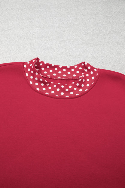 Pink Colorblock Polka Dot Contrast Trim Oversized Sweatshirt