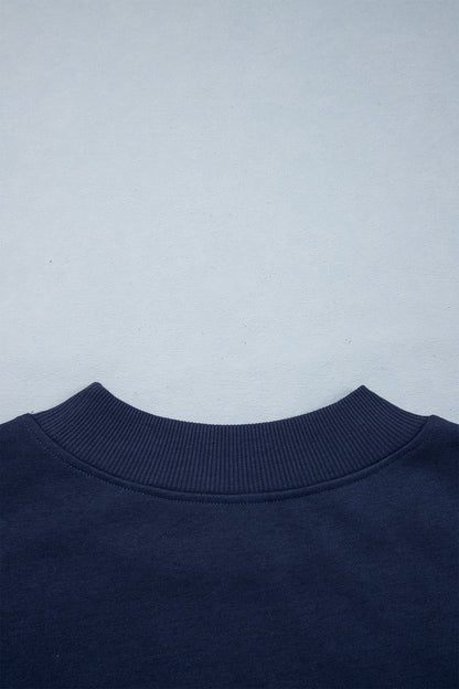 Dirty blue Embroidered Leopard Alabama High Neck Long Sleeve Tunic Sweatshirt